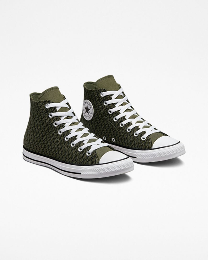 Tenisky Vysoke Converse Chuck Taylor All Star Herringbone Panske Olivovo Zelená Čierne Biele | SK AYOCR7